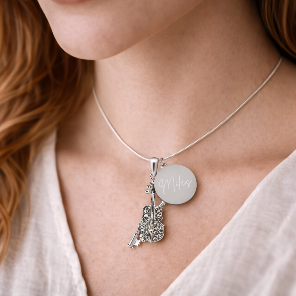 Personalized Viola Pendant & Engraved Charm Necklace
