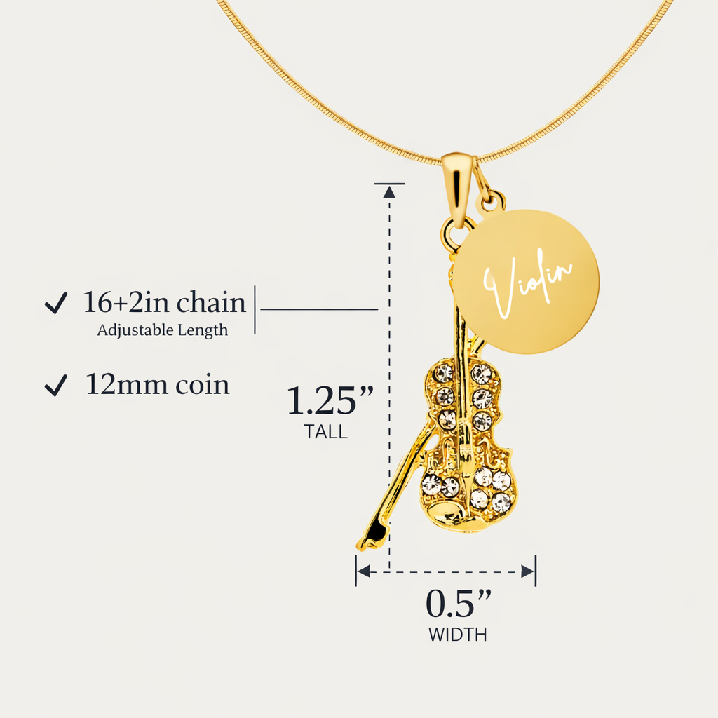 Personalized Violin Pendant & Engraved Charm Necklace