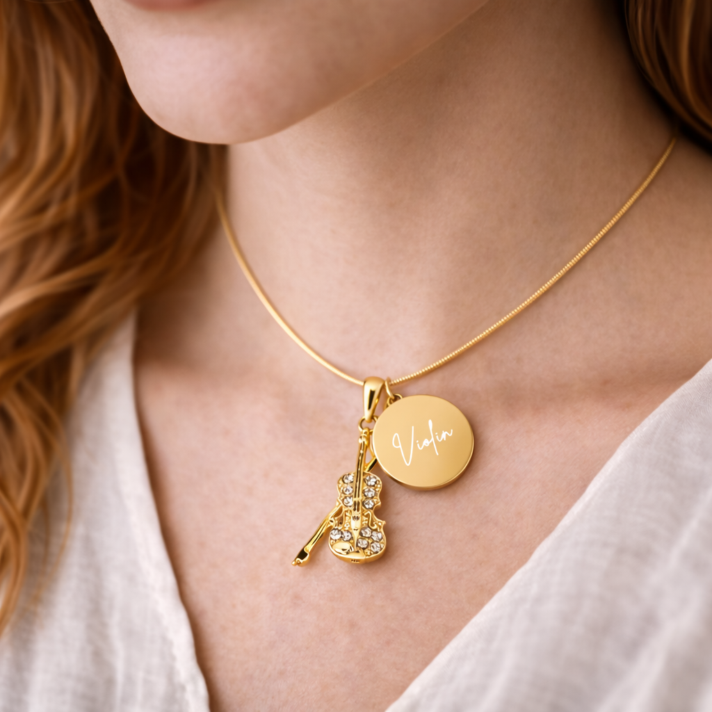 Personalized Violin Pendant & Engraved Charm Necklace