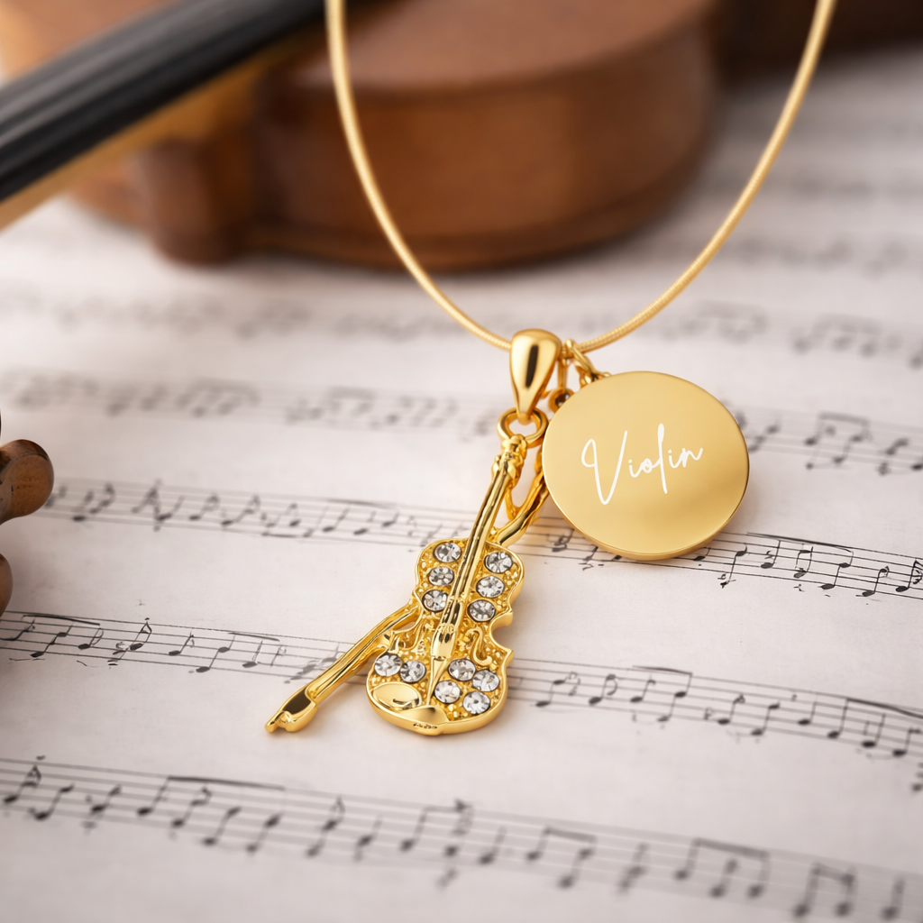 Personalized Violin Pendant & Engraved Charm Necklace