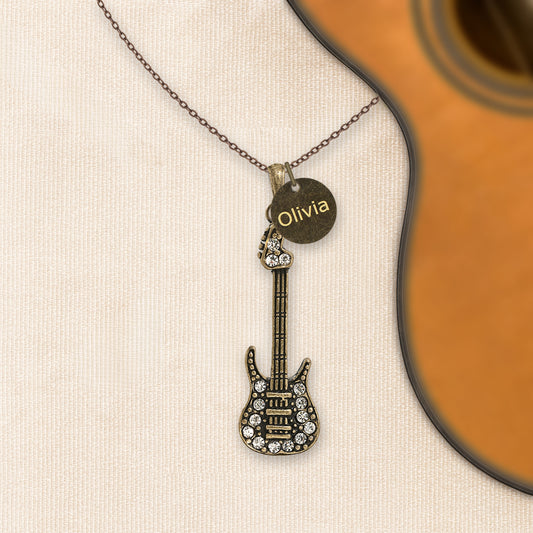 Antique Bronze Guitar Necklace