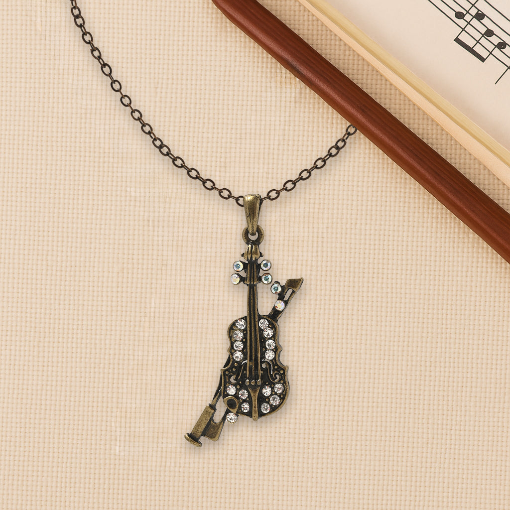 Antique Bronze Violin Necklace