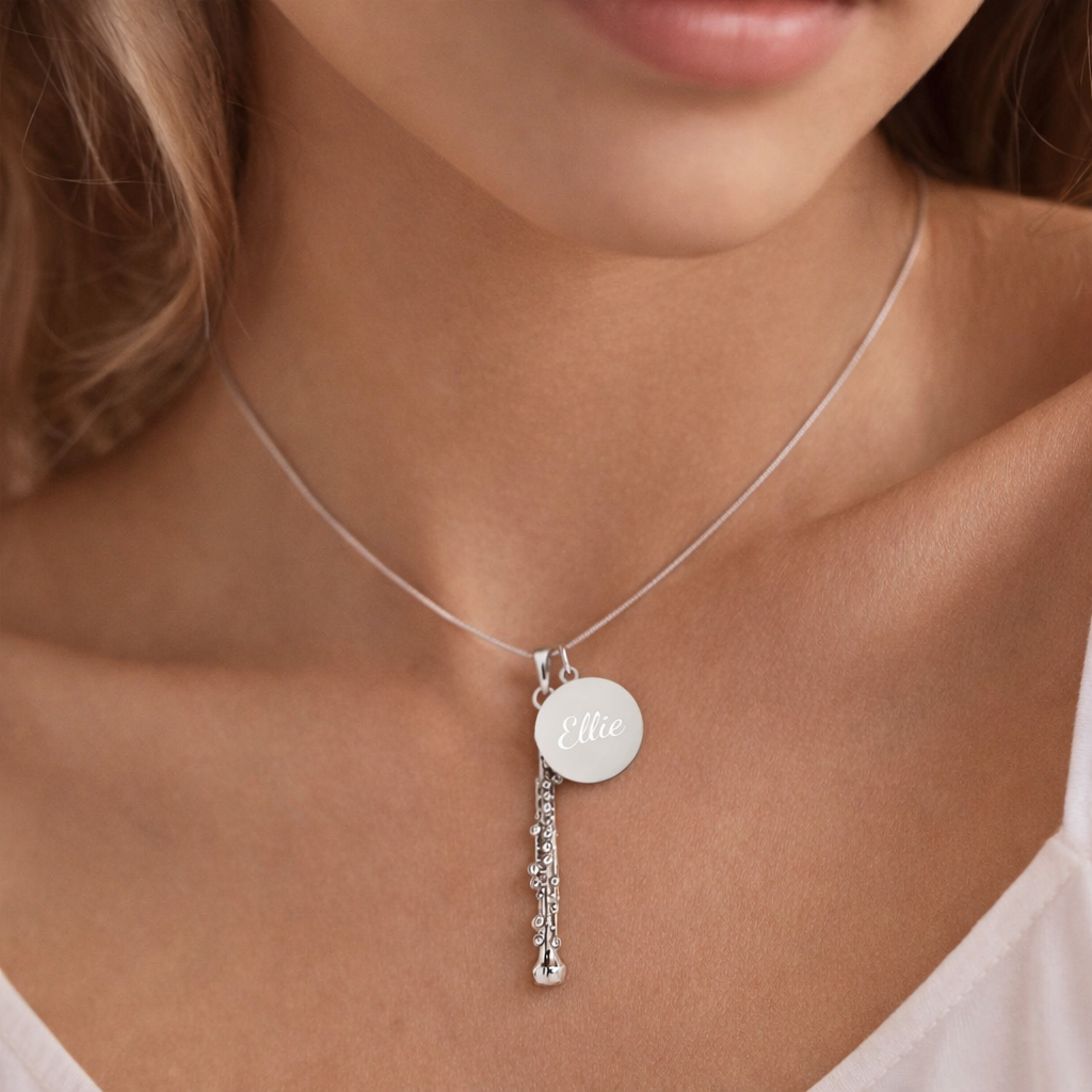 Personalized Oboe Pendant & Engraved Charm Necklace