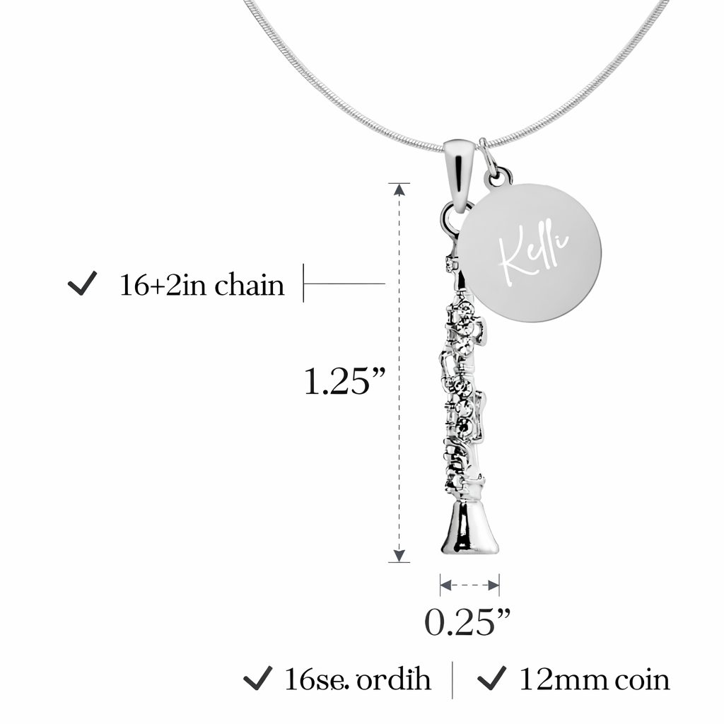 Personalized Clarinet Pendant & Engraved Charm Necklace