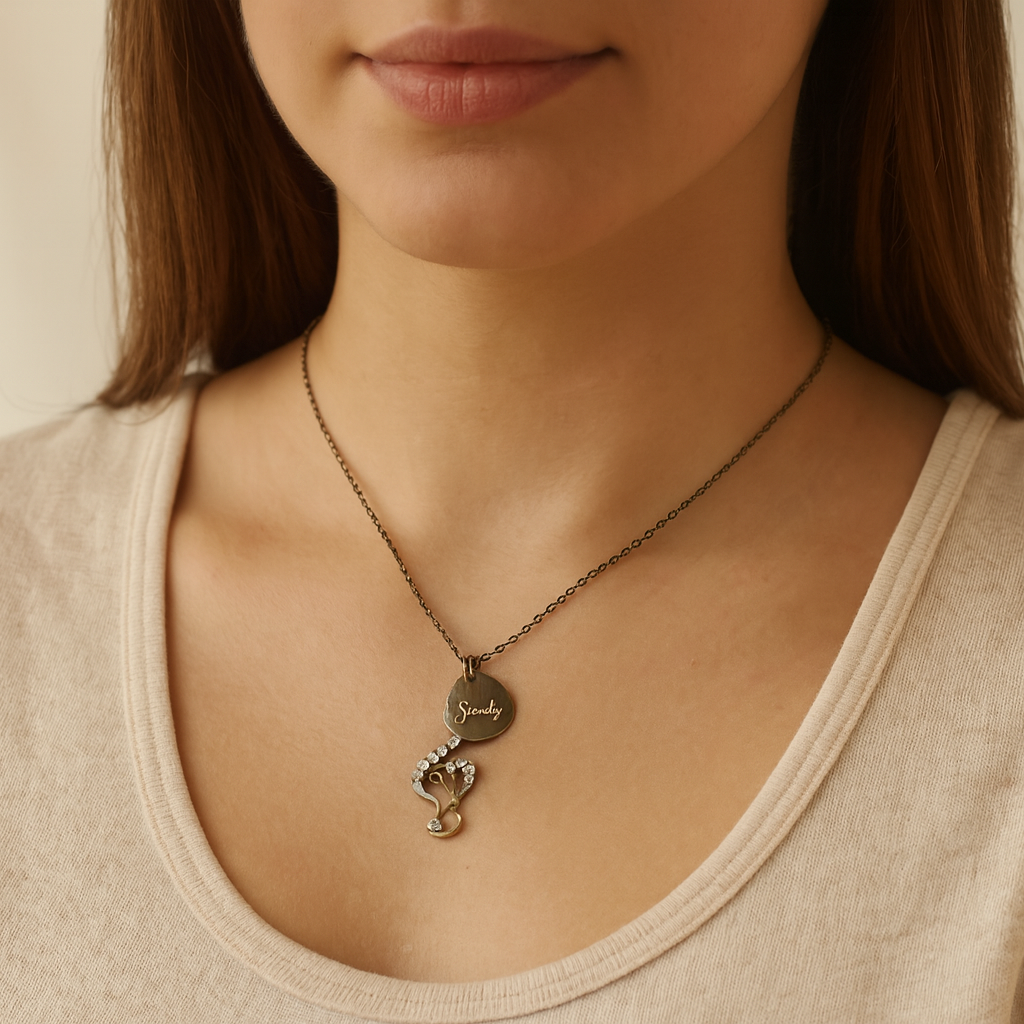 Antique Bronze Treble Clef Necklace with Engraved Coin