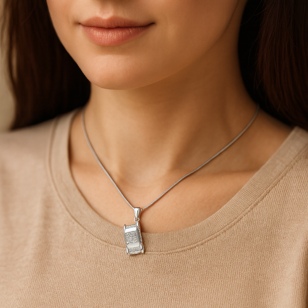 Silver Plated Bug Car Necklace | Engarving Option