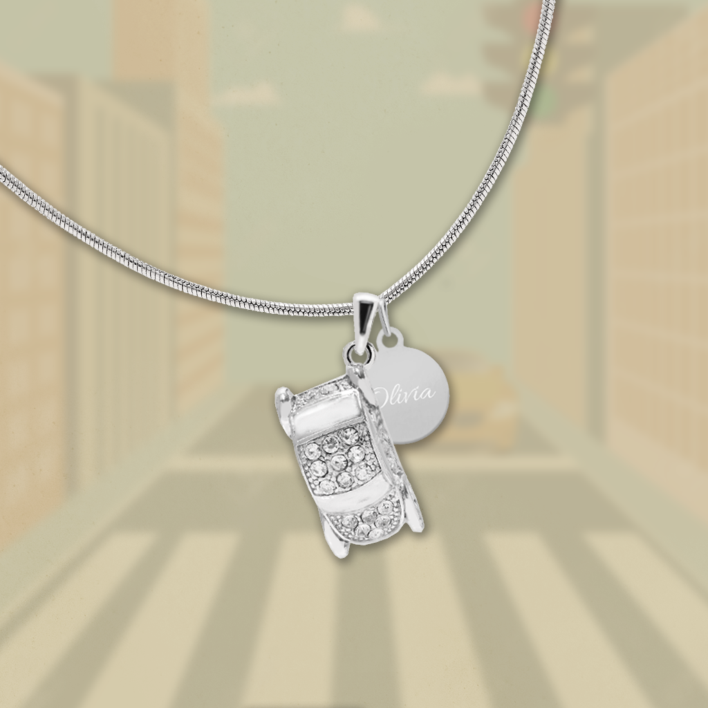 Silver Plated Bug Car Necklace | Engarving Option