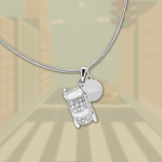 Silver Plated Bug Car Necklace | Engarving Option