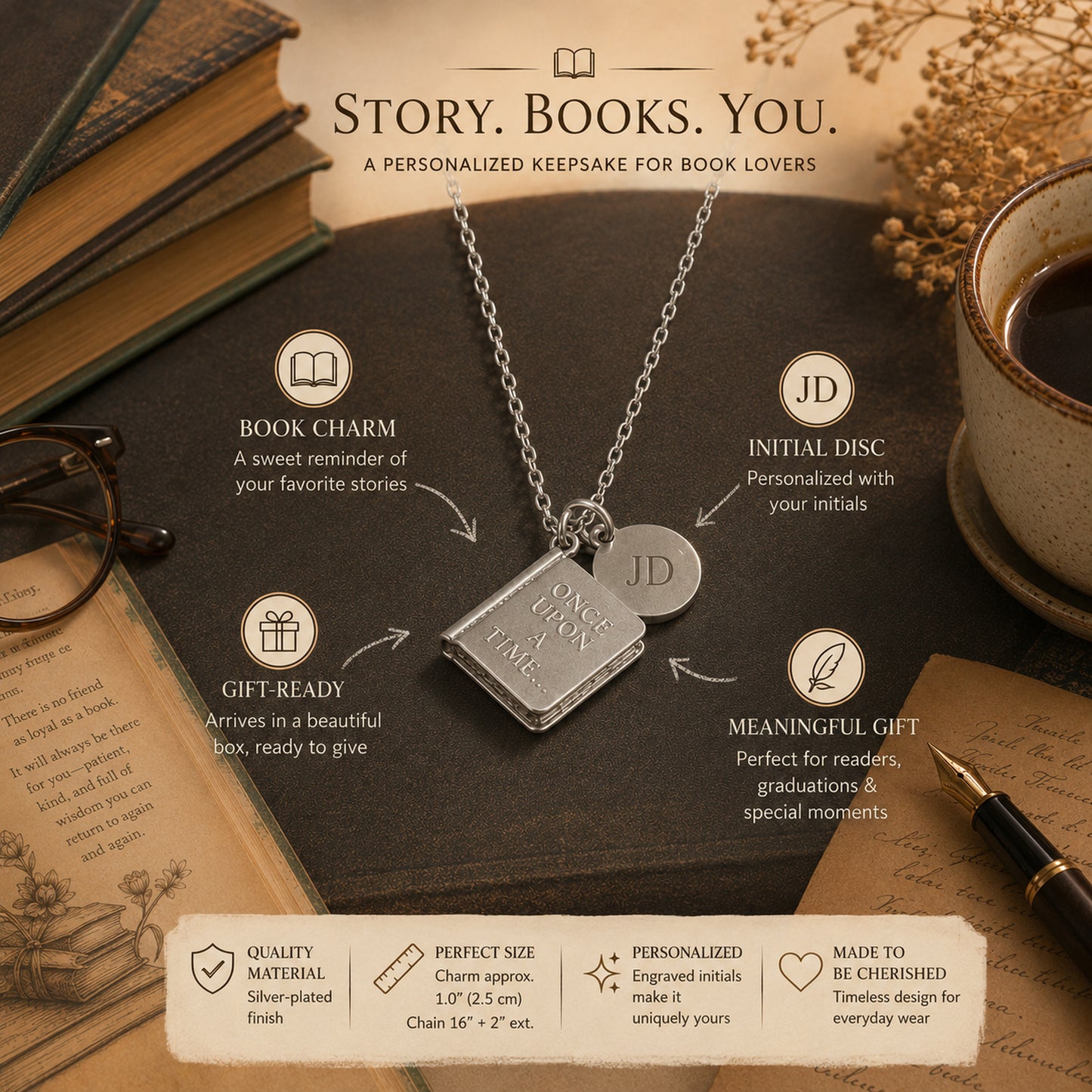 Personalized Once Upon a Time Book Necklace, Book Lover Gift