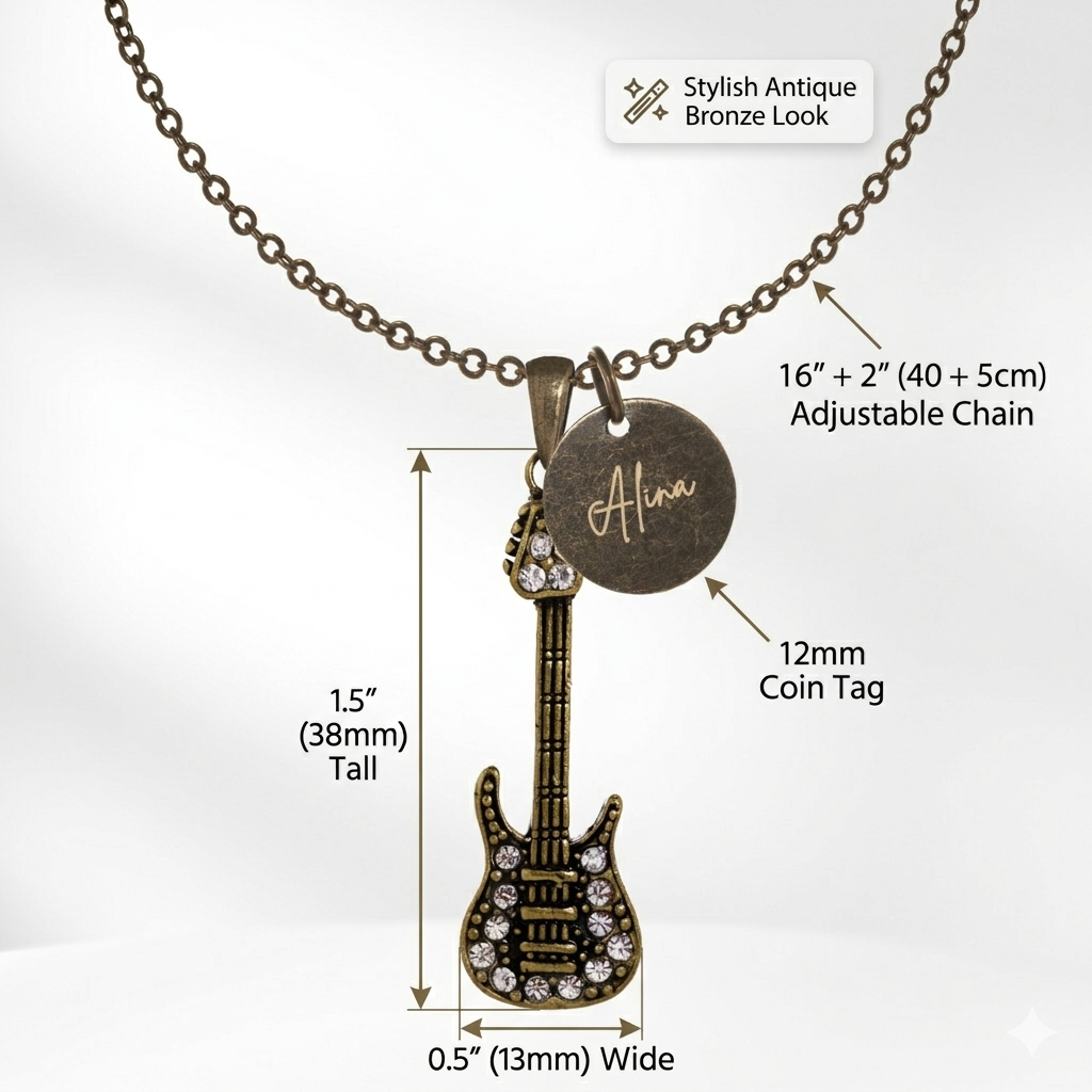Antique Bronze Guitar Necklace