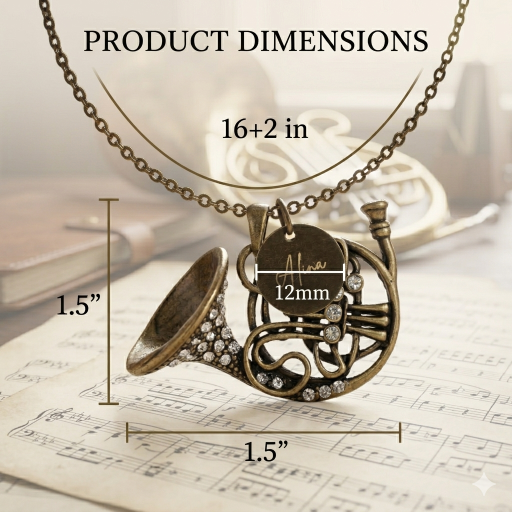 Antique Bronze French Horn Necklace with Engraved Coin