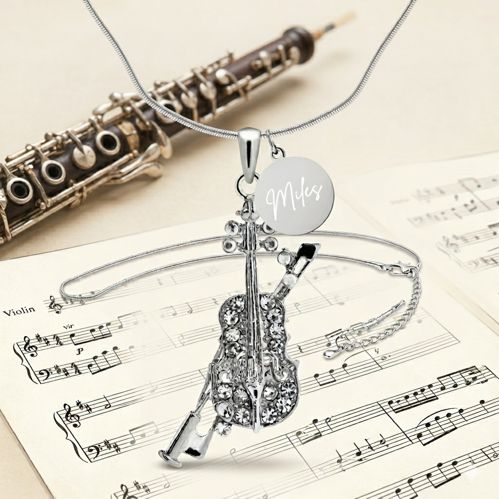 Personalized Viola Pendant & Engraved Charm Necklace