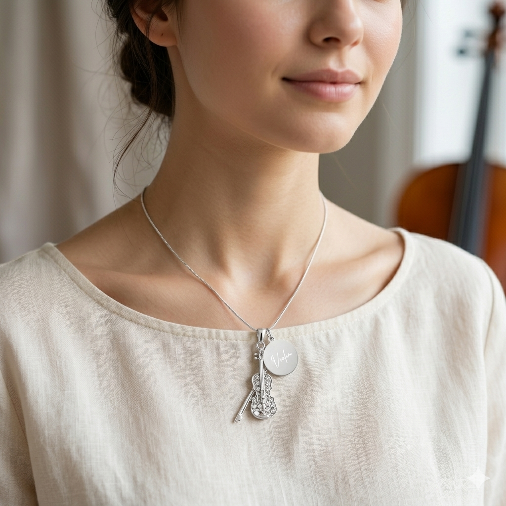 Personalized Violin Pendant & Engraved Charm Necklace