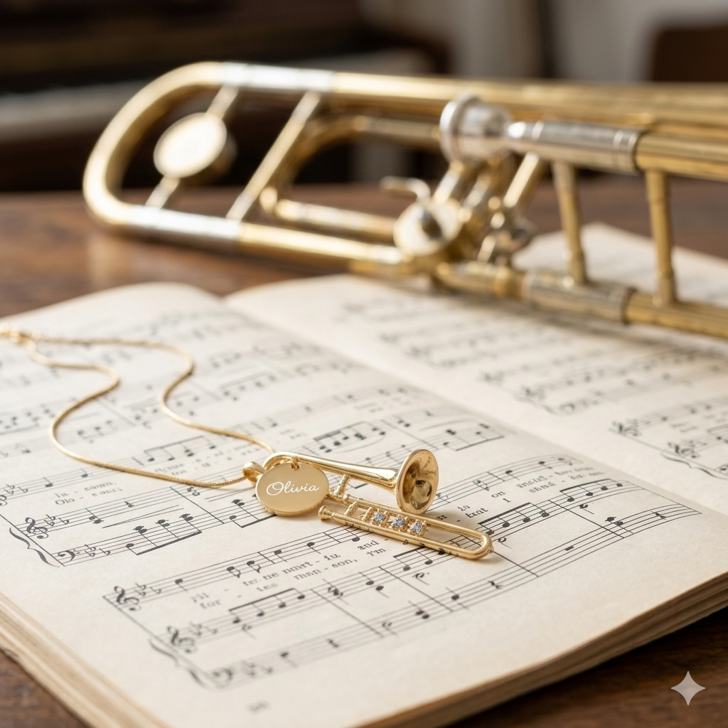 Personalized Trombone Pendant & Engraved Charm Necklace
