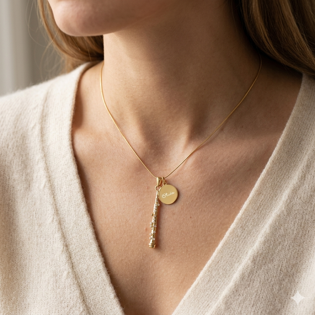 Personalized Oboe Pendant & Engraved Charm Necklace