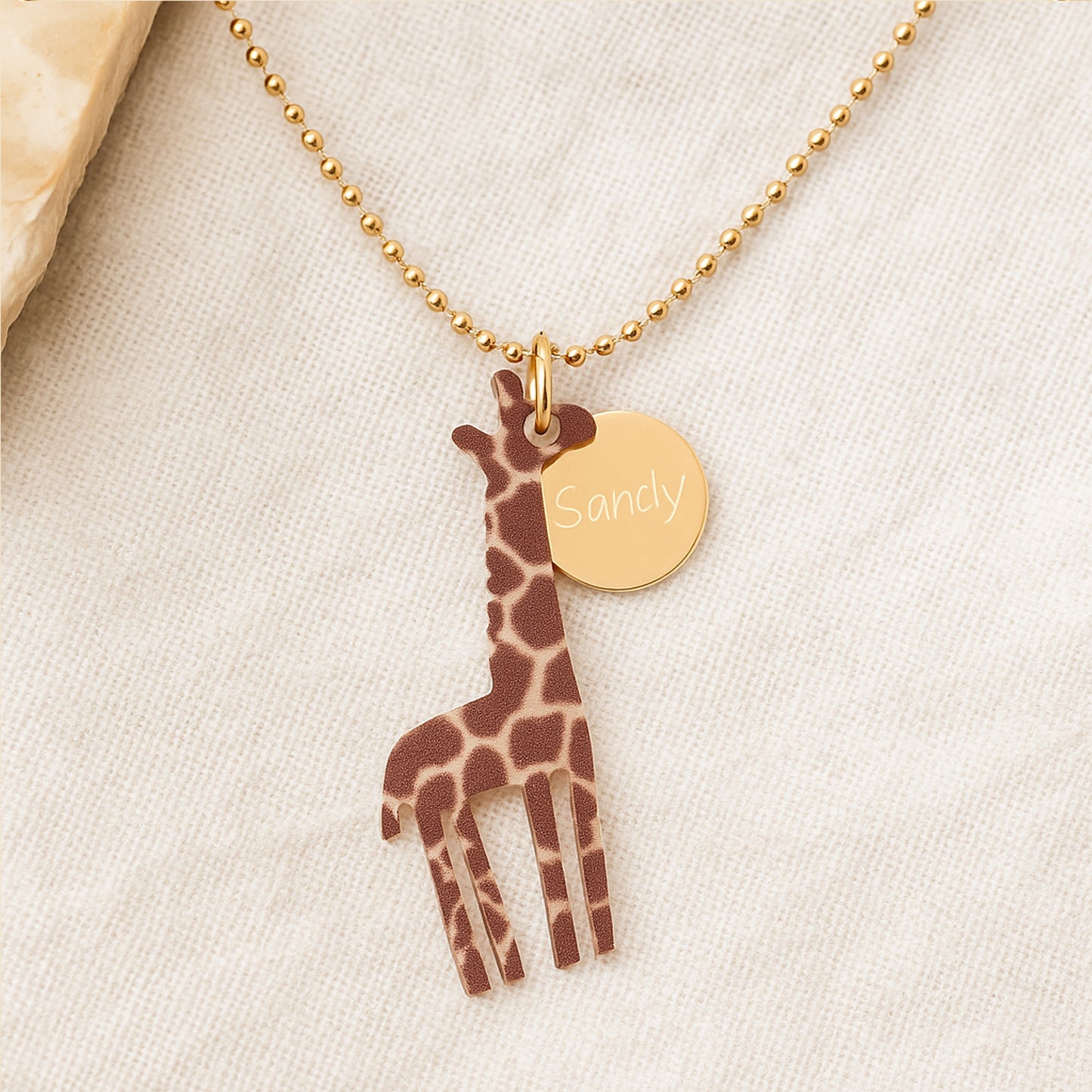 Whimsical Long Neck Necklace with Personalized Coin charm