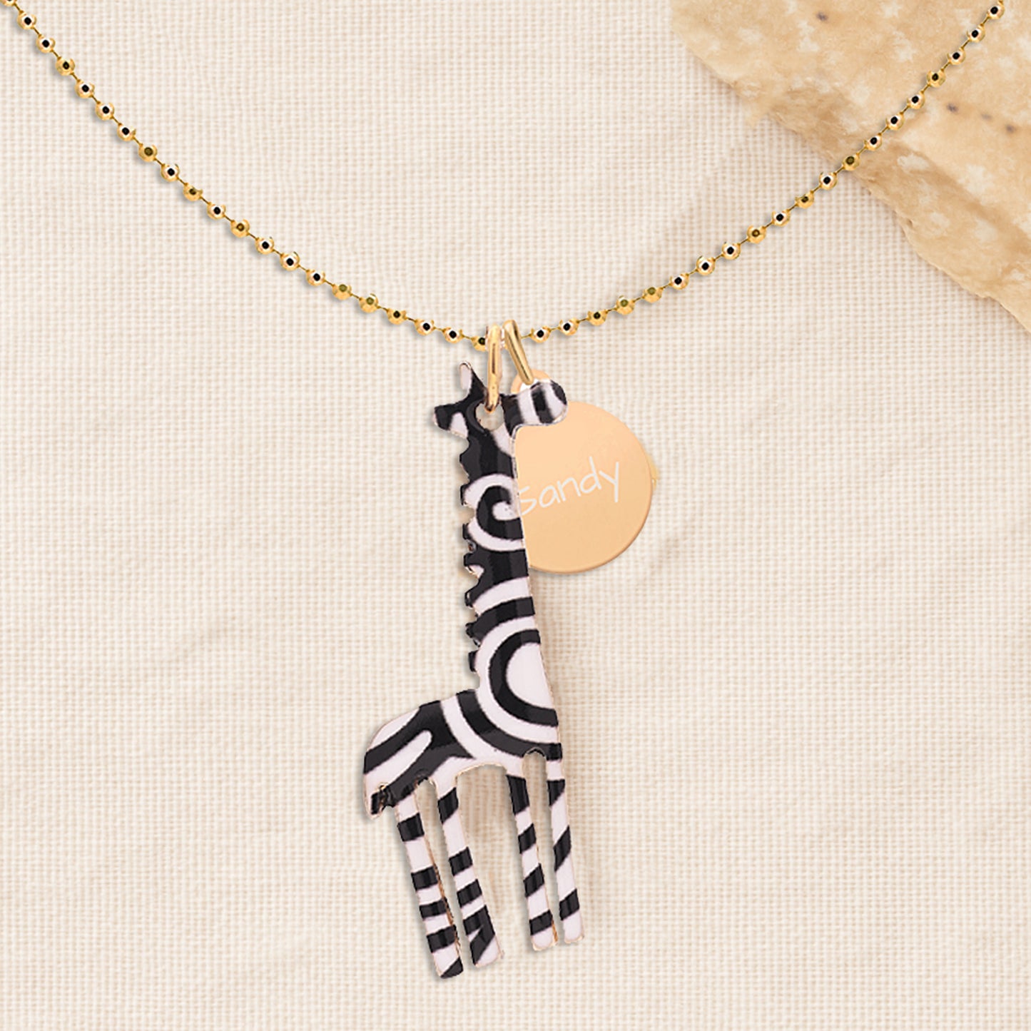 Whimsical Long Neck Necklace with Personalized Coin charm