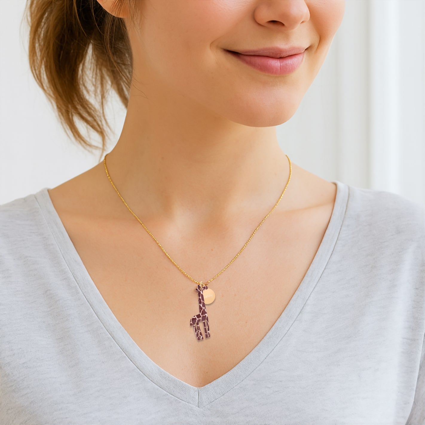 Whimsical Long Neck Necklace with Personalized Coin charm
