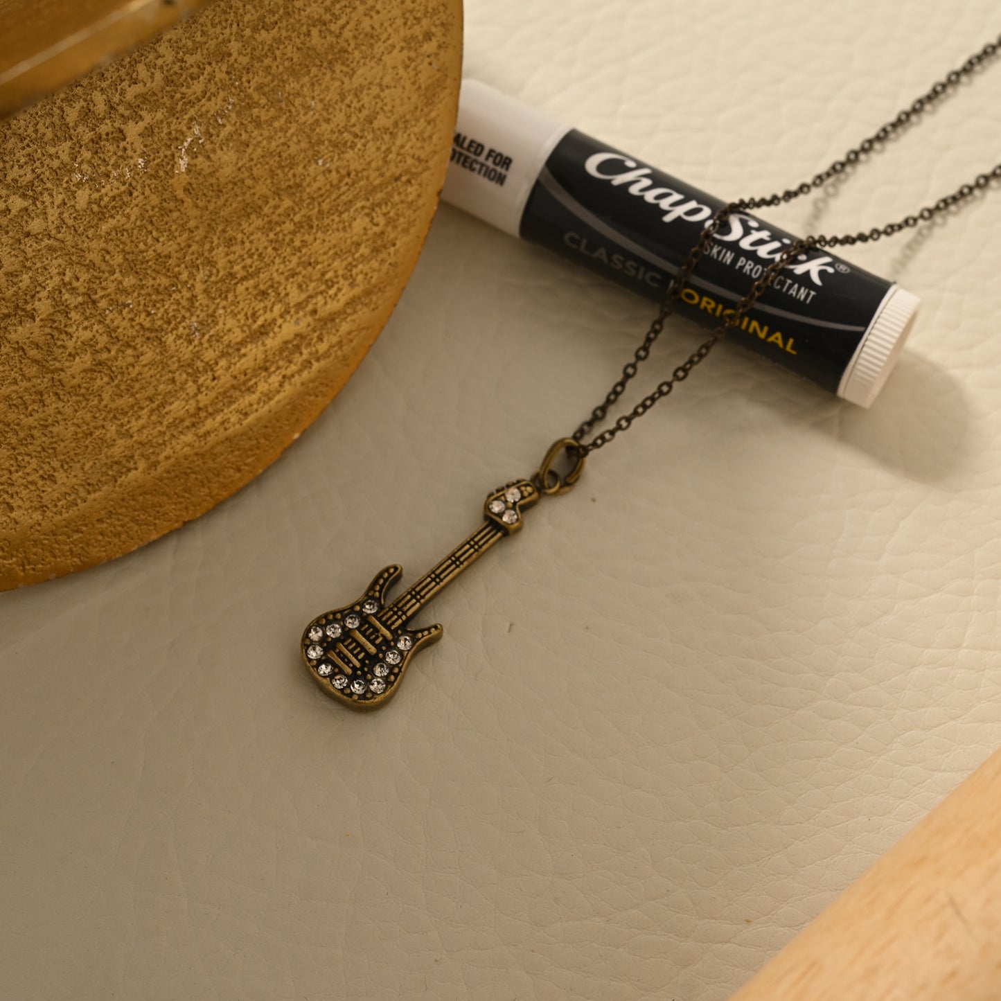 Antique Bronze Guitar Necklace