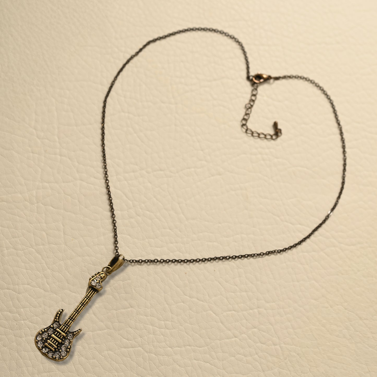 Antique Bronze Guitar Necklace