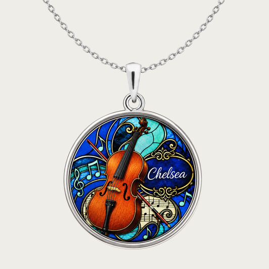 Personalized Cello Necklace with name and optional engraving on back