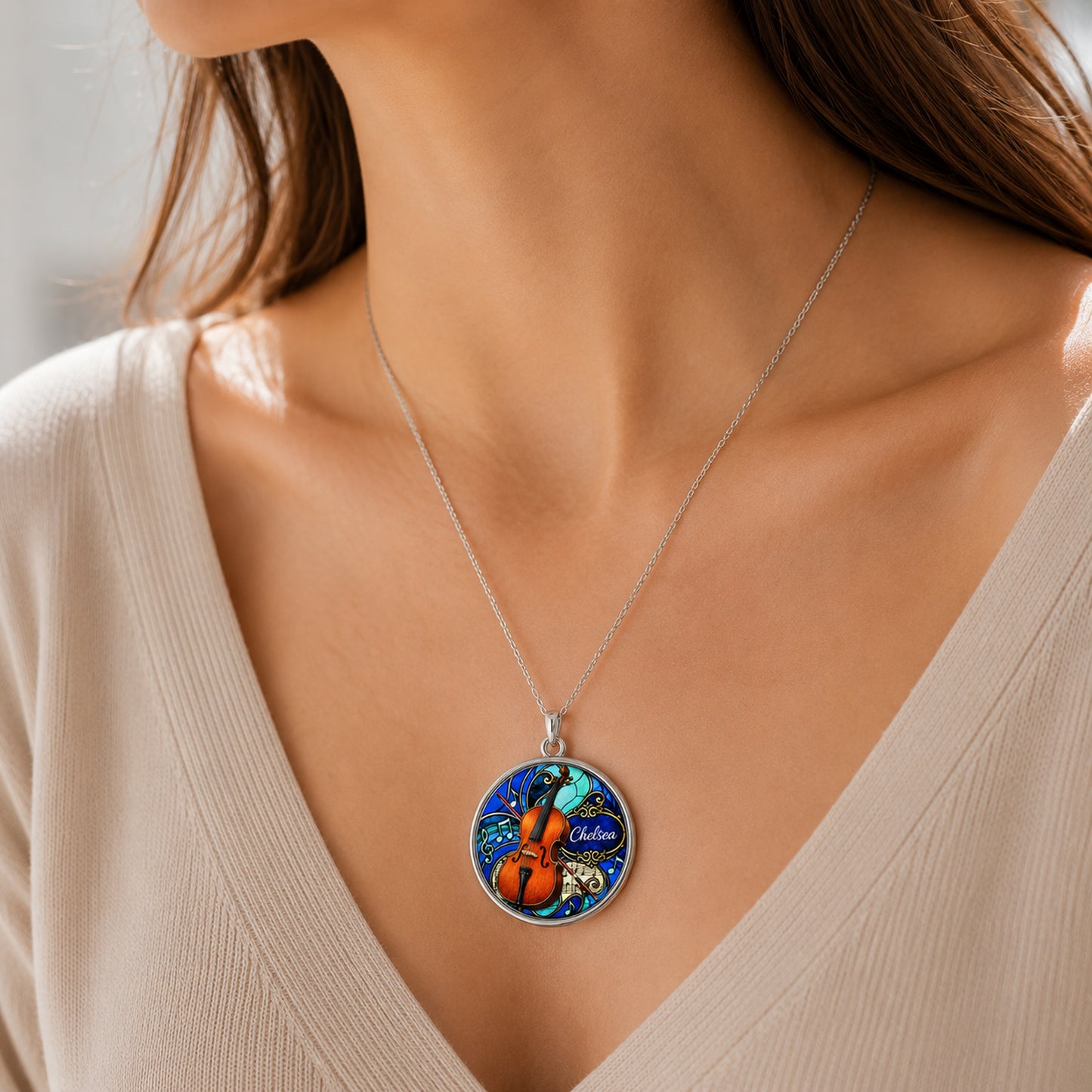 Personalized Cello Necklace with name and optional engraving on back