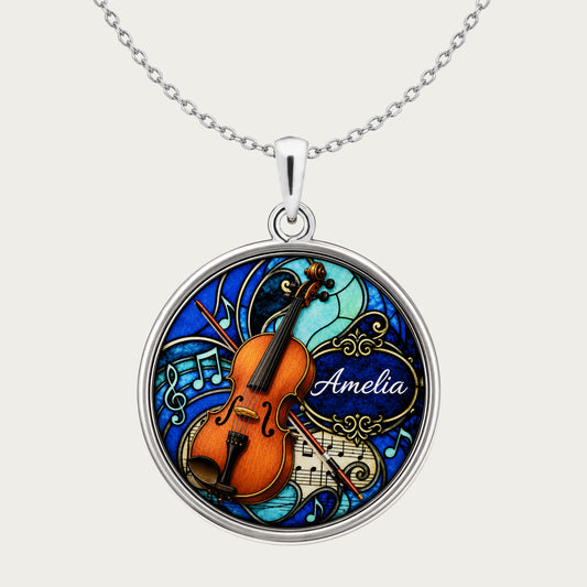 Personalized Viola Necklace with name and optional engraving on back