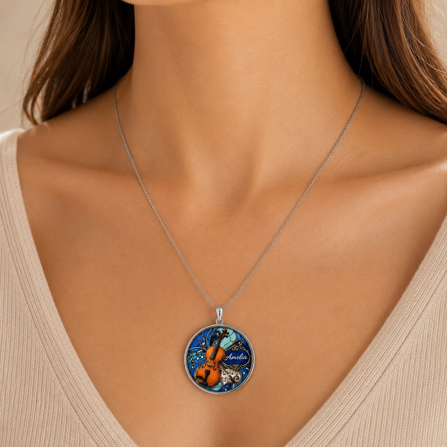 Personalized Viola Necklace with name and optional engraving on back