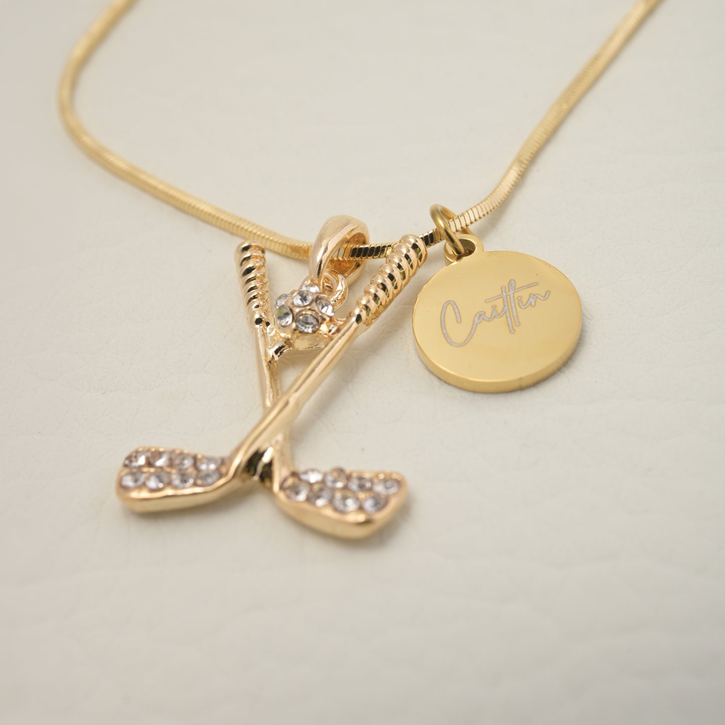 Personalized Rhinestone Golf Necklace with Coin Charm