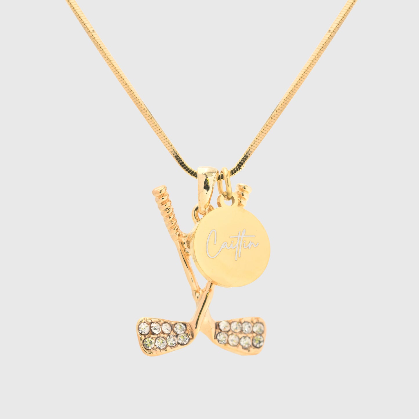 Personalized Rhinestone Golf Necklace with Coin Charm