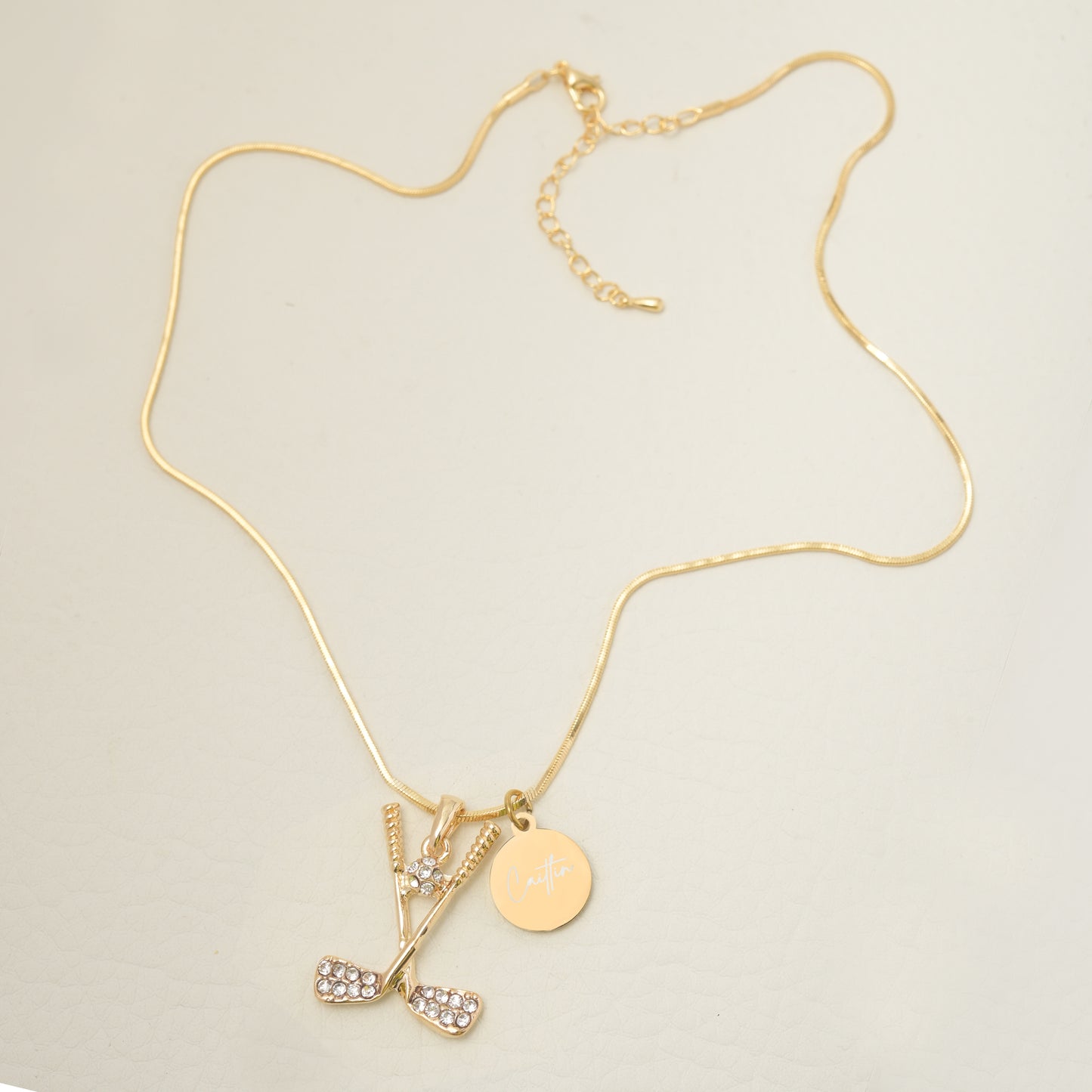 Personalized Rhinestone Golf Necklace with Coin Charm