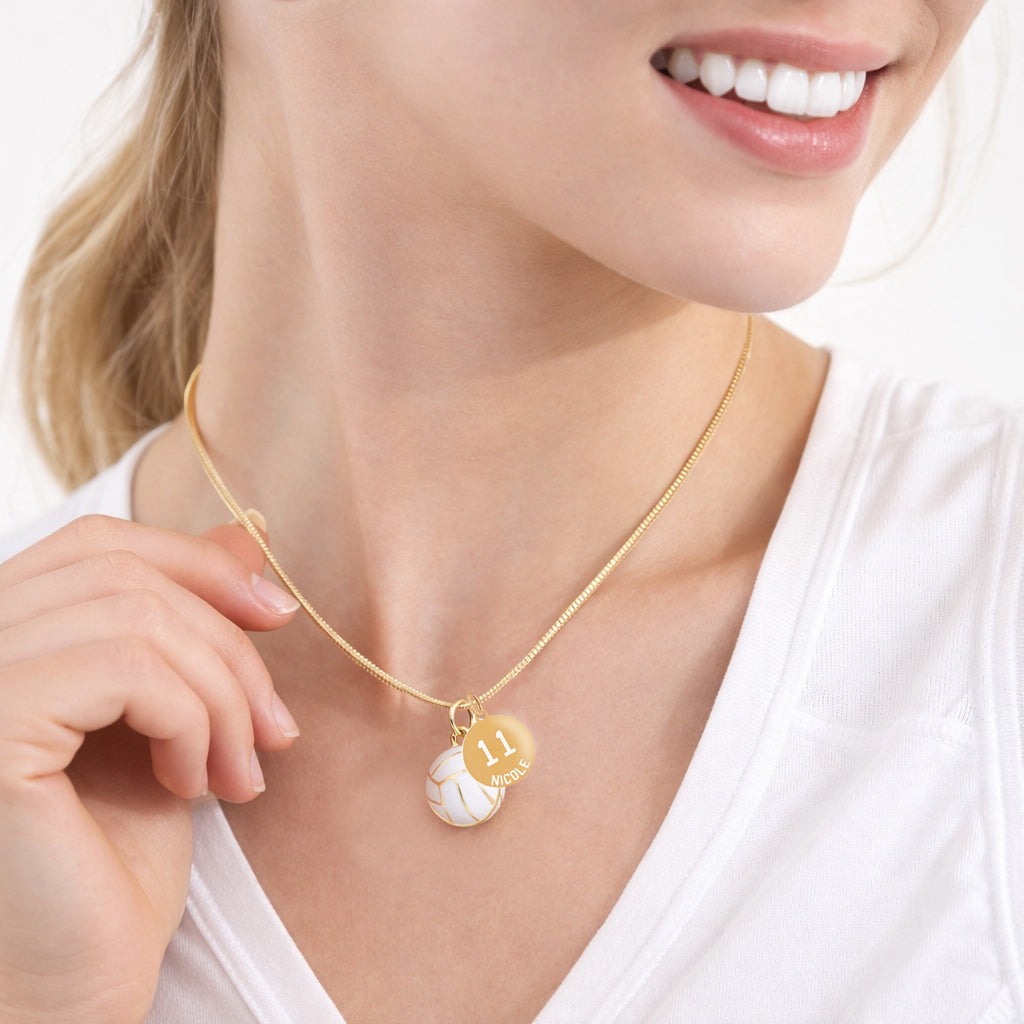 Personalized 3D Volleyball Necklace with Coin Charm