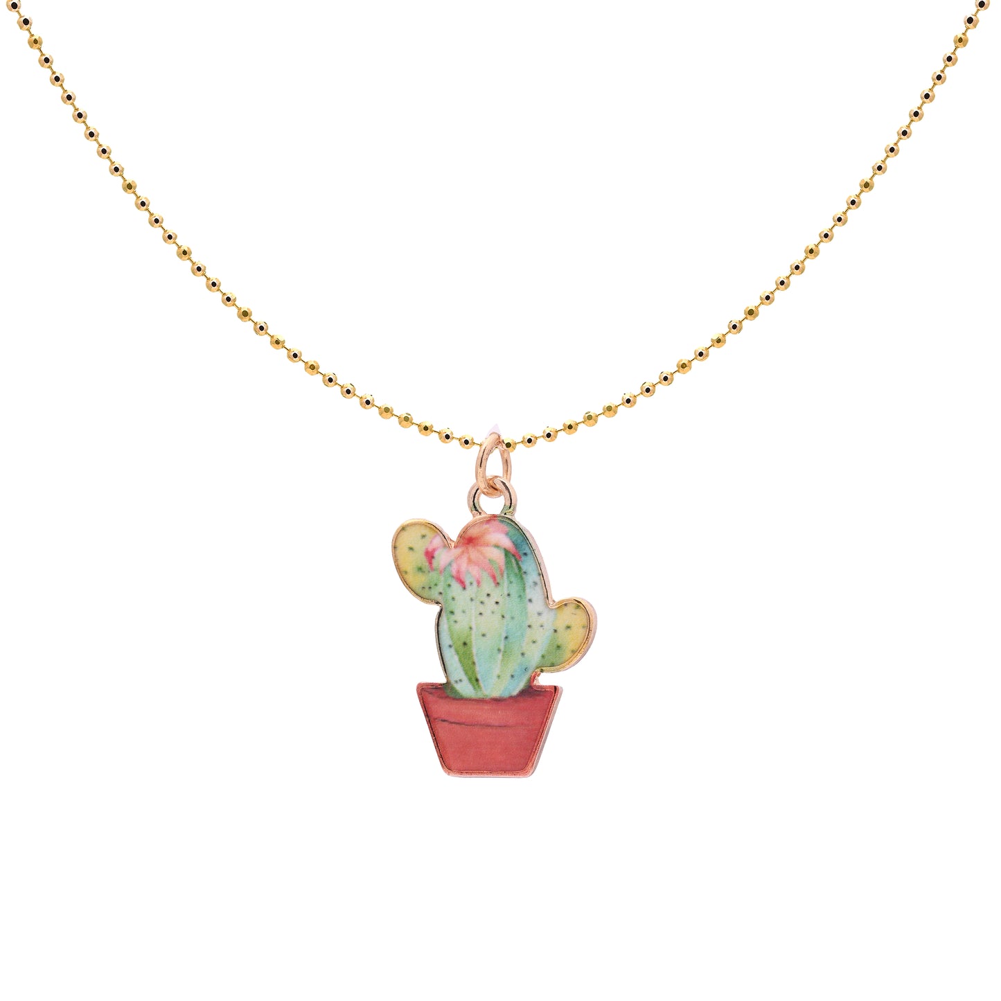 Whimsical Cactus in Pot Necklace with Personalized Coin charm