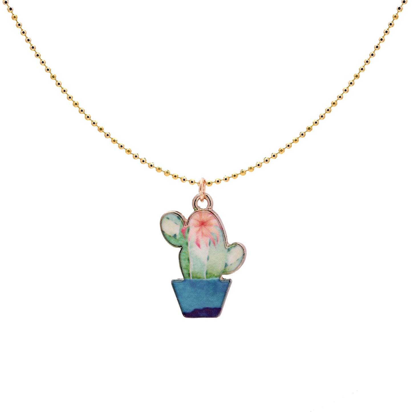 Whimsical Cactus in Pot Necklace with Personalized Coin charm