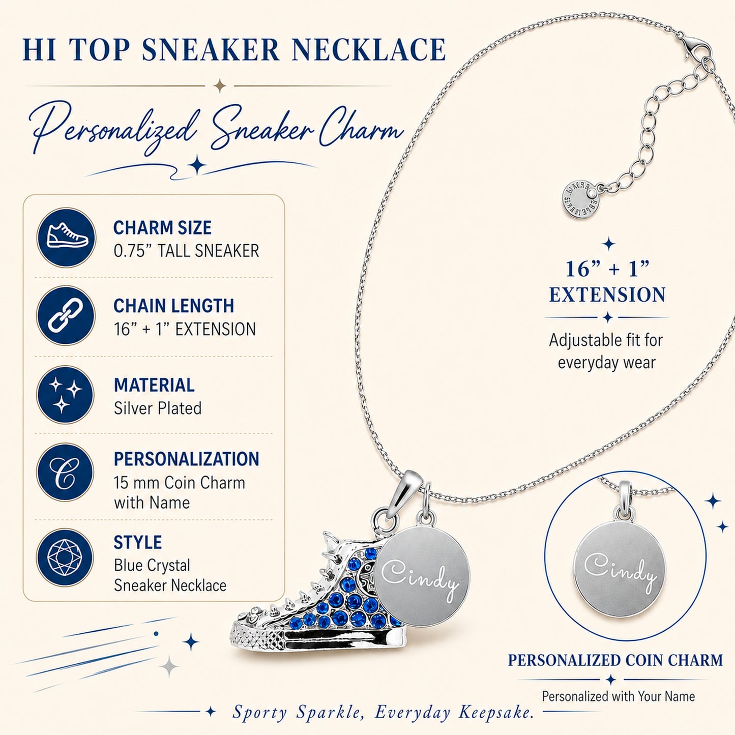 Personalized Hi Top Sneaker Necklace with Name Charm