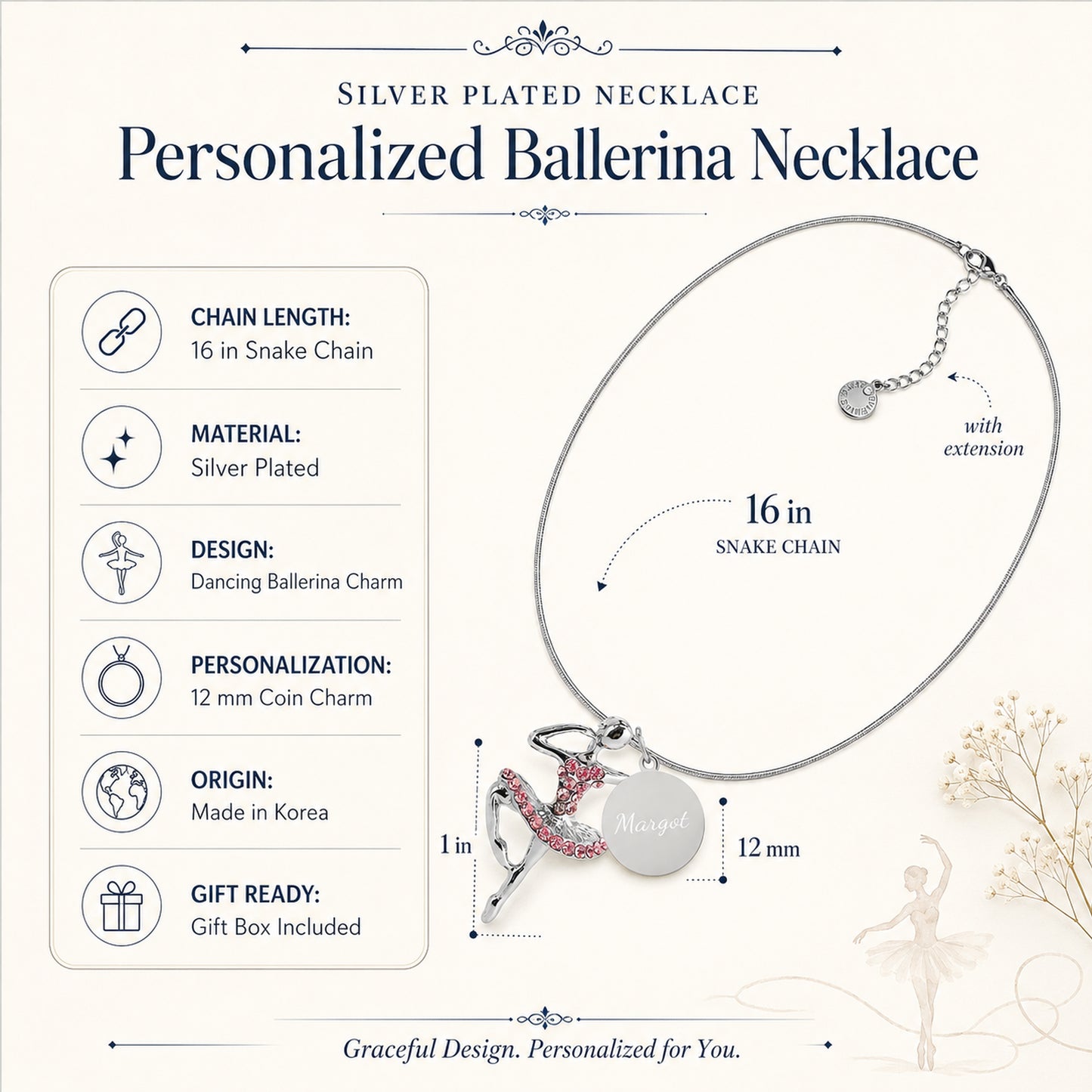 Personalized Rhinestone Ballerina Necklace
