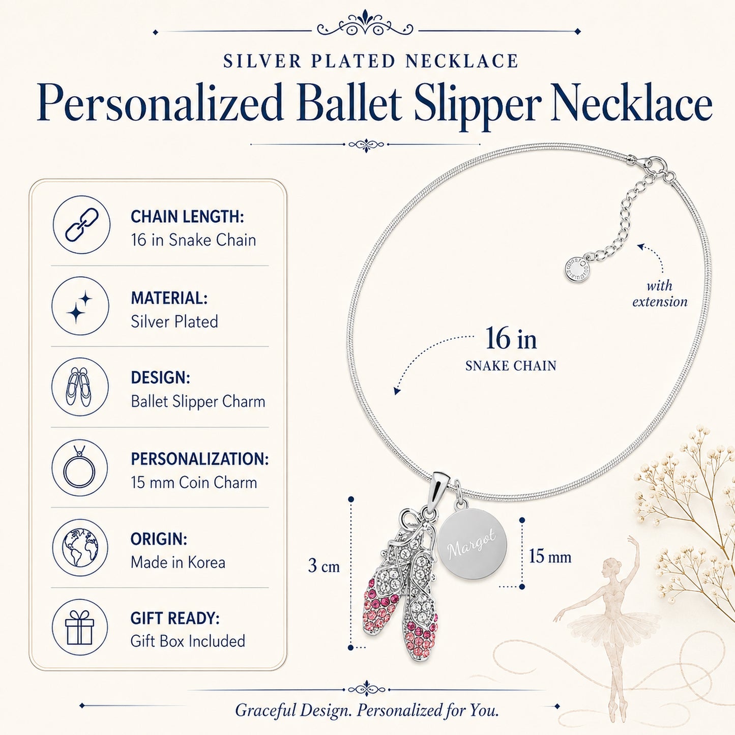 Personalized Ballet Slipper Necklace
