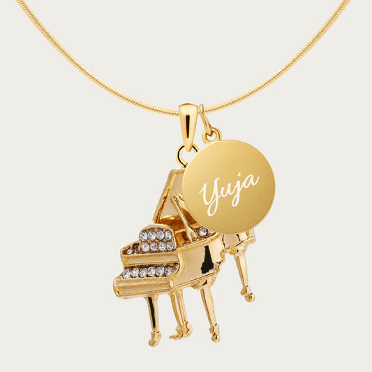 Personalized Piano Pendant & Engraved Charm Necklace
