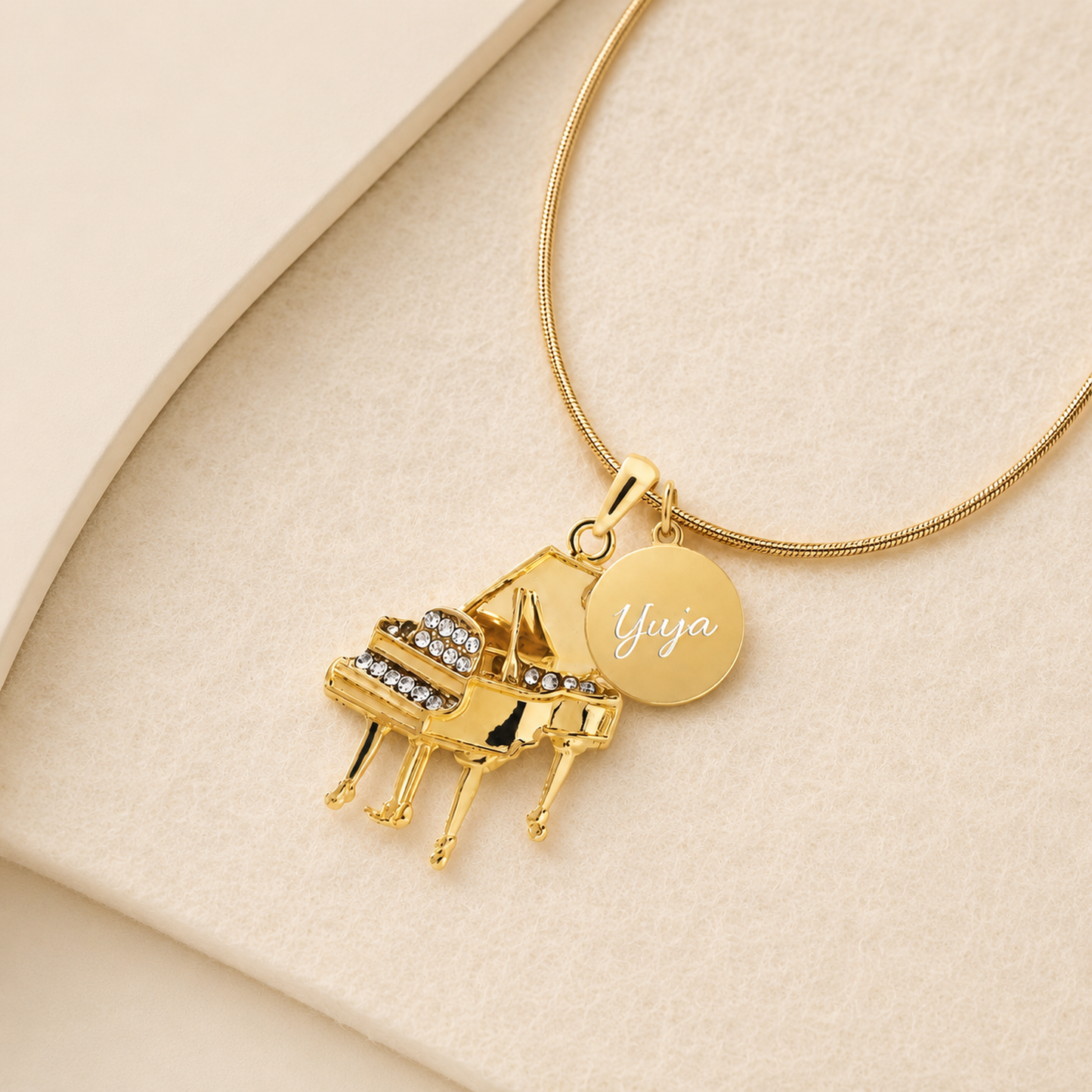 Personalized Piano Pendant & Engraved Charm Necklace