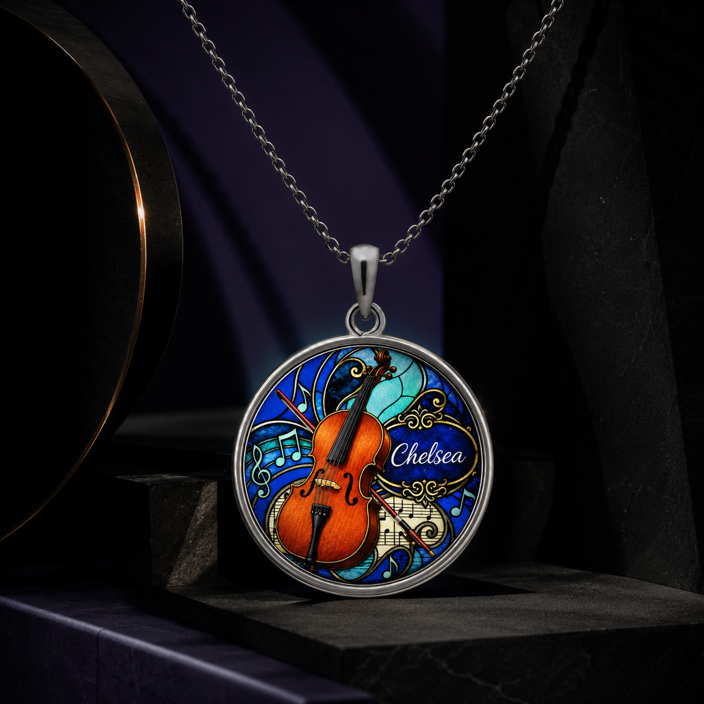 Colorful  Cello Pendant Necklace - Custom Name Charm with Messageon back