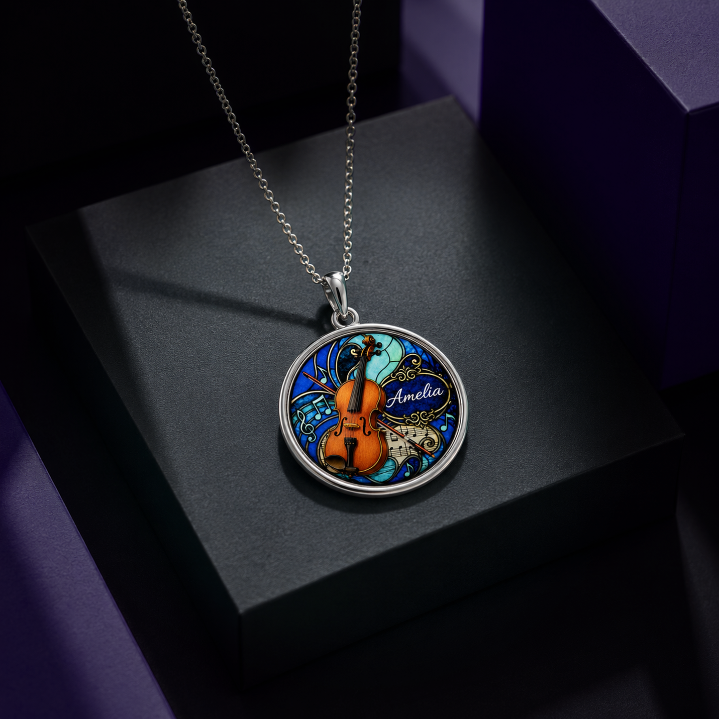 Personalized Vioin Necklace with name and optional engraving on back
