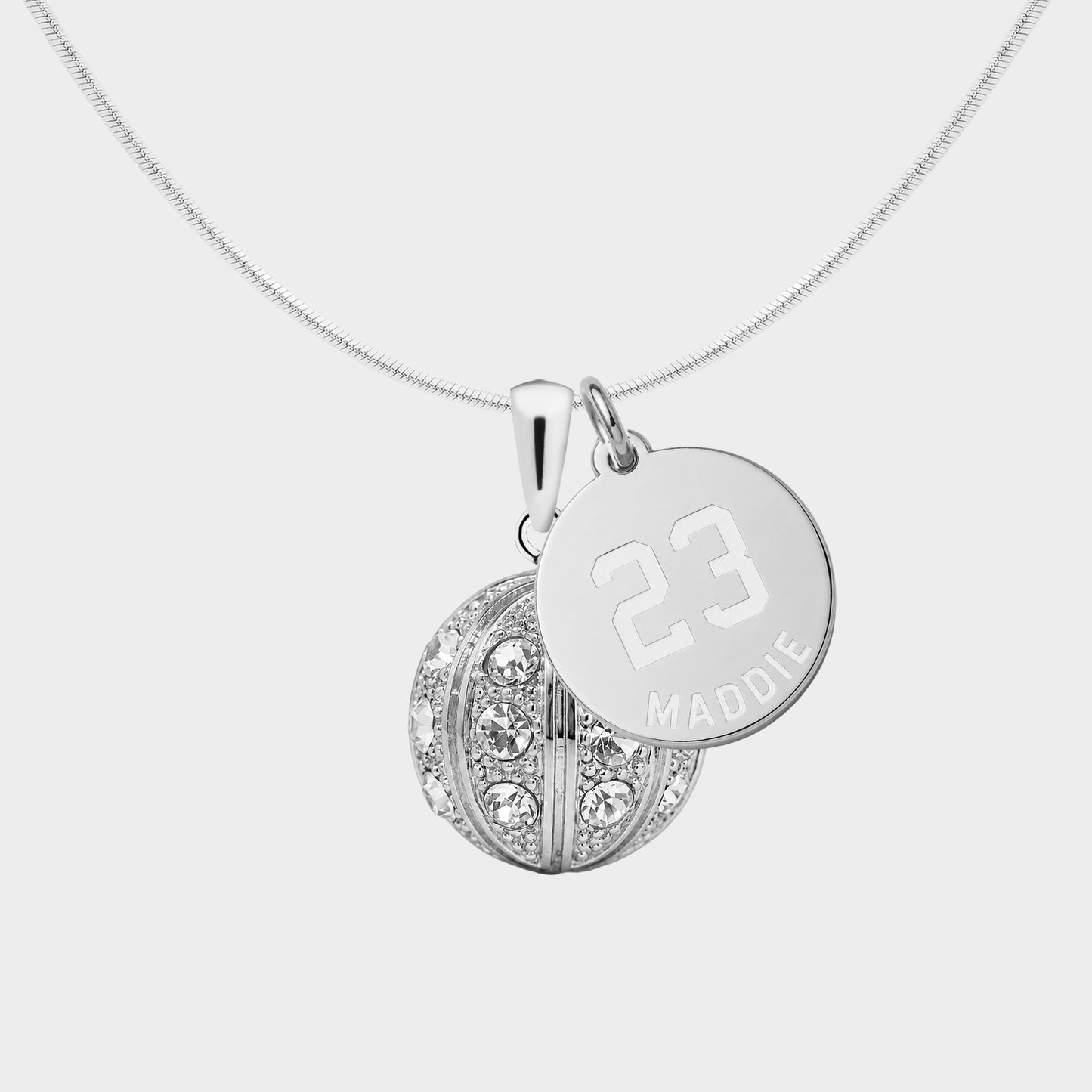 Personalized Rhinestone Basketball Necklace with Coin Charm