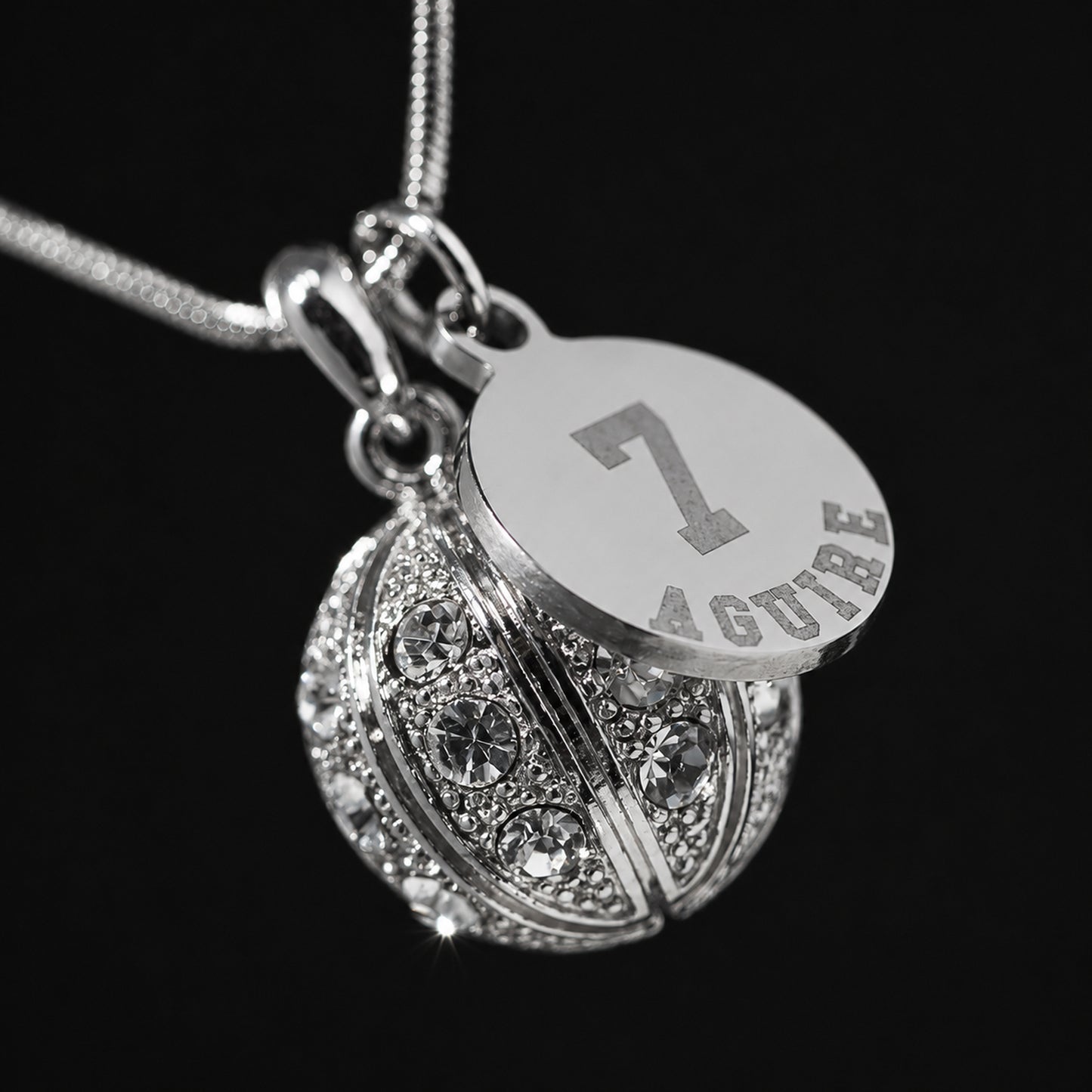 Personalized Rhinestone Basketball Necklace with Coin Charm