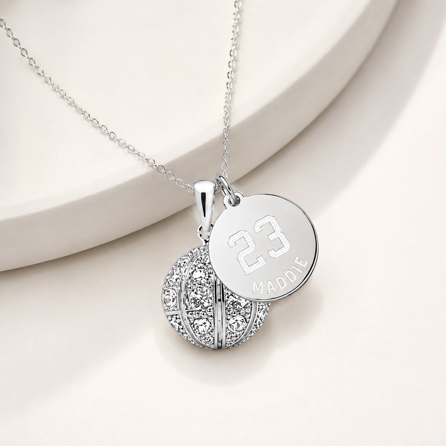 Personalized Rhinestone Basketball Necklace with Coin Charm