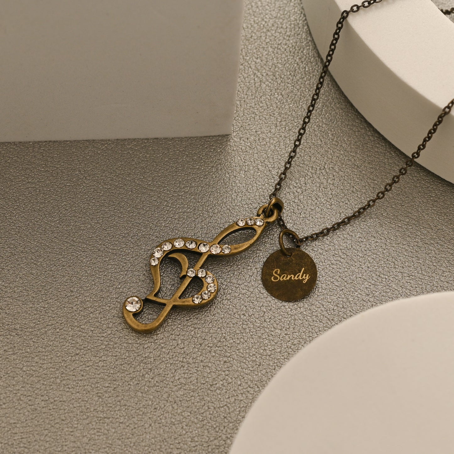 Antique Bronze Treble Clef Necklace with Engraved Coin