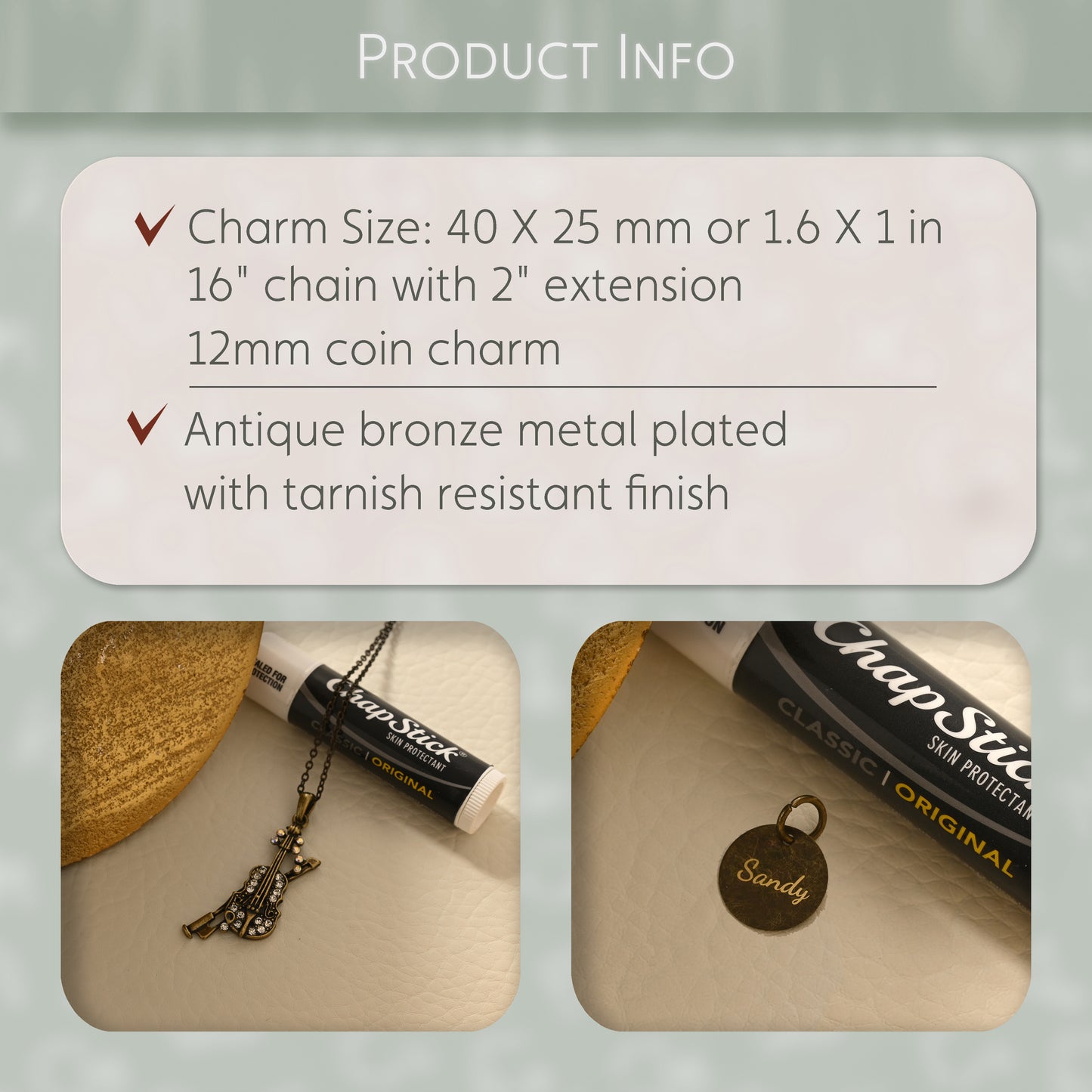 Antique Bronze Violin Necklace