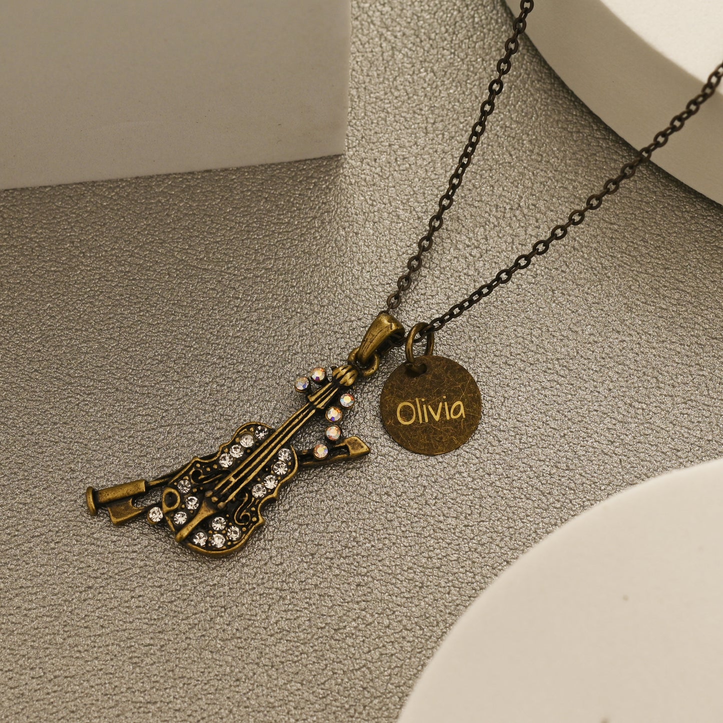 Antique Bronze Violin Necklace