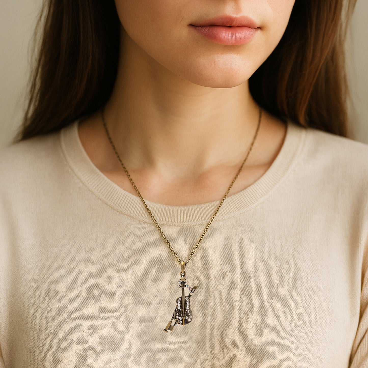 Antique Bronze Violin Necklace