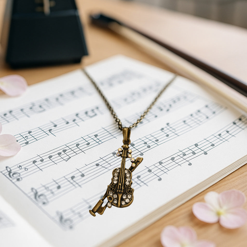Antique Bronze Violin Necklace