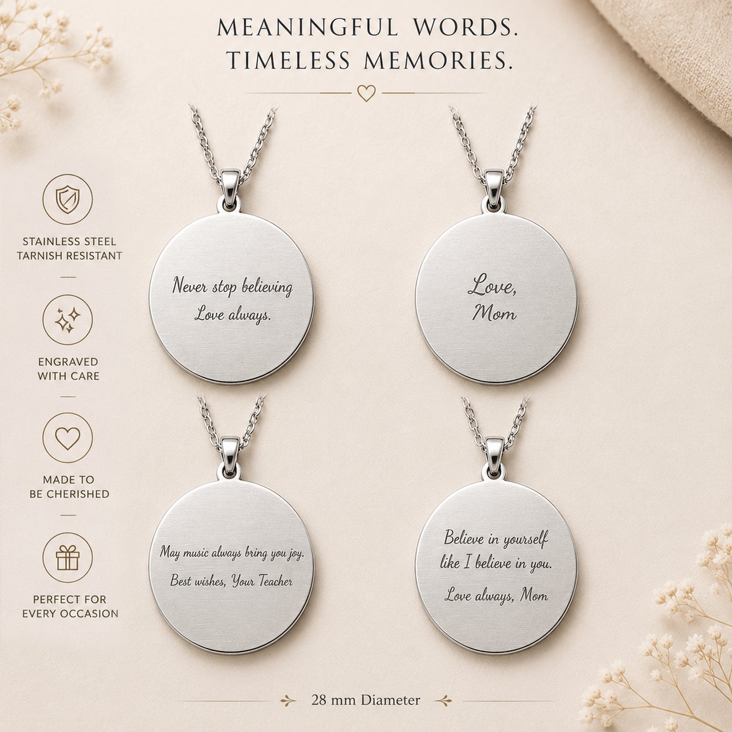 Personalized Viola Necklace with name and optional engraving on back